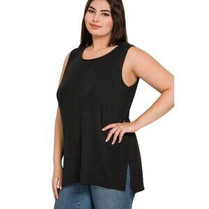 Zenana Black Sleeveless Side Split Tank Top RT8187